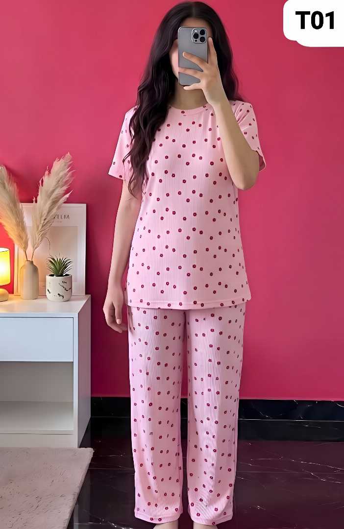 Women's,,Printed,T-Shirt,Set,–,2,Piece,Sleepwear,Set