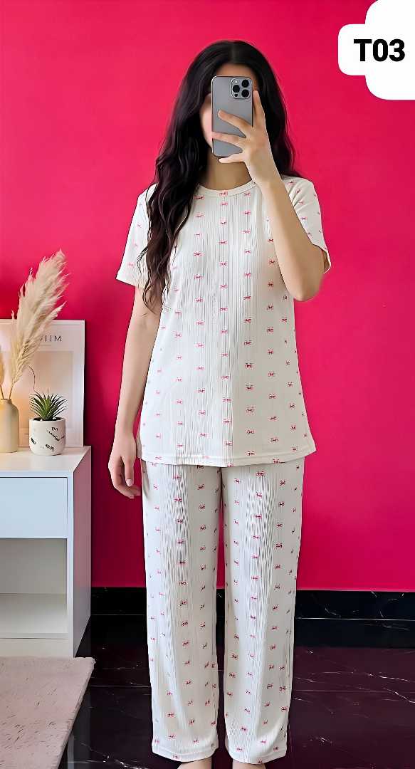 Women's,,Printed,T-Shirt,Set,–,2,Piece,Sleepwear,Set