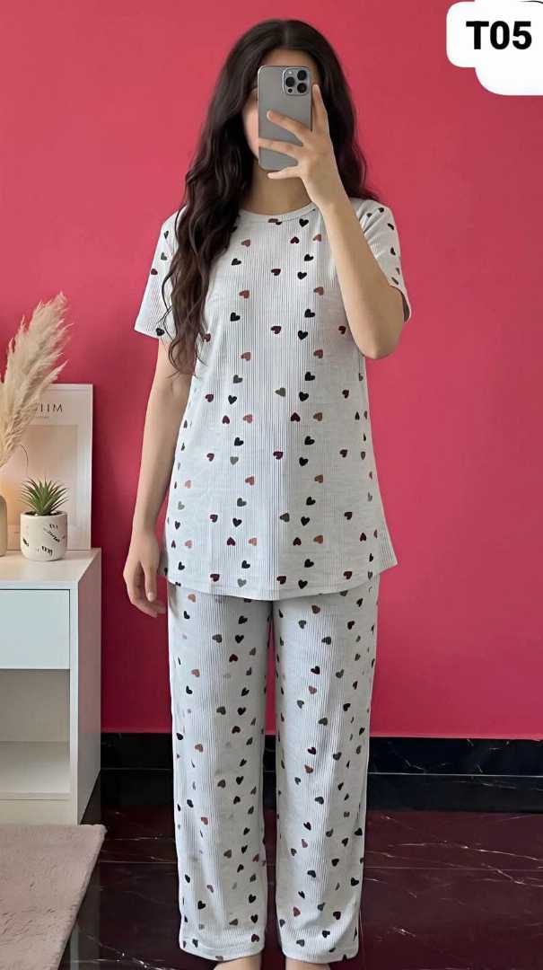Women's,,Printed,T-Shirt,Set,–,2,Piece,Sleepwear,Set