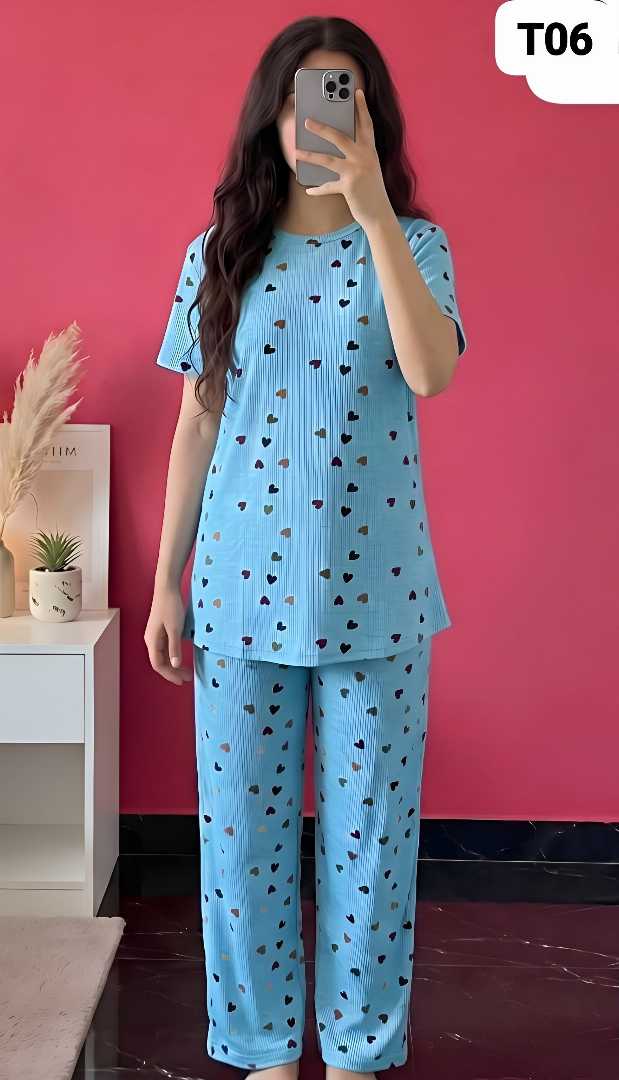 Women's,,Printed,T-Shirt,Set,–,2,Piece,Sleepwear,Set