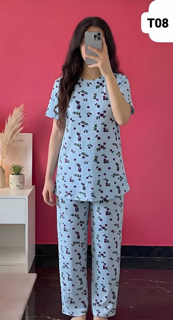 Women's,,Printed,T-Shirt,Set,–,2,Piece,Sleepwear,Set