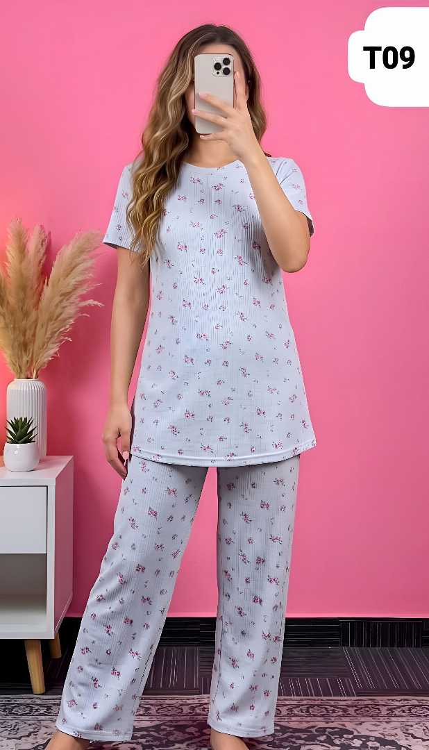 Women's,,Printed,T-Shirt,Set,–,2,Piece,Sleepwear,Set