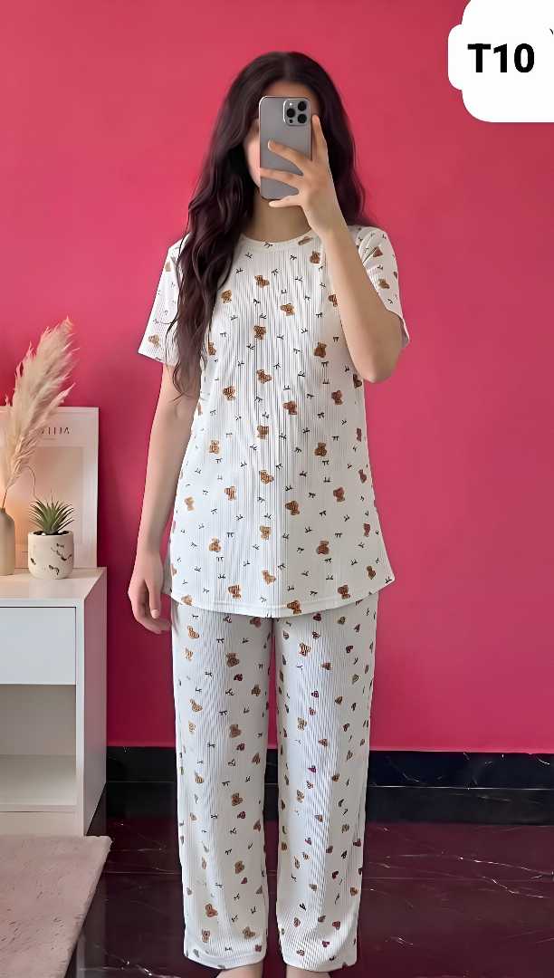 Women's,,Printed,T-Shirt,Set,–,2,Piece,Sleepwear,Set