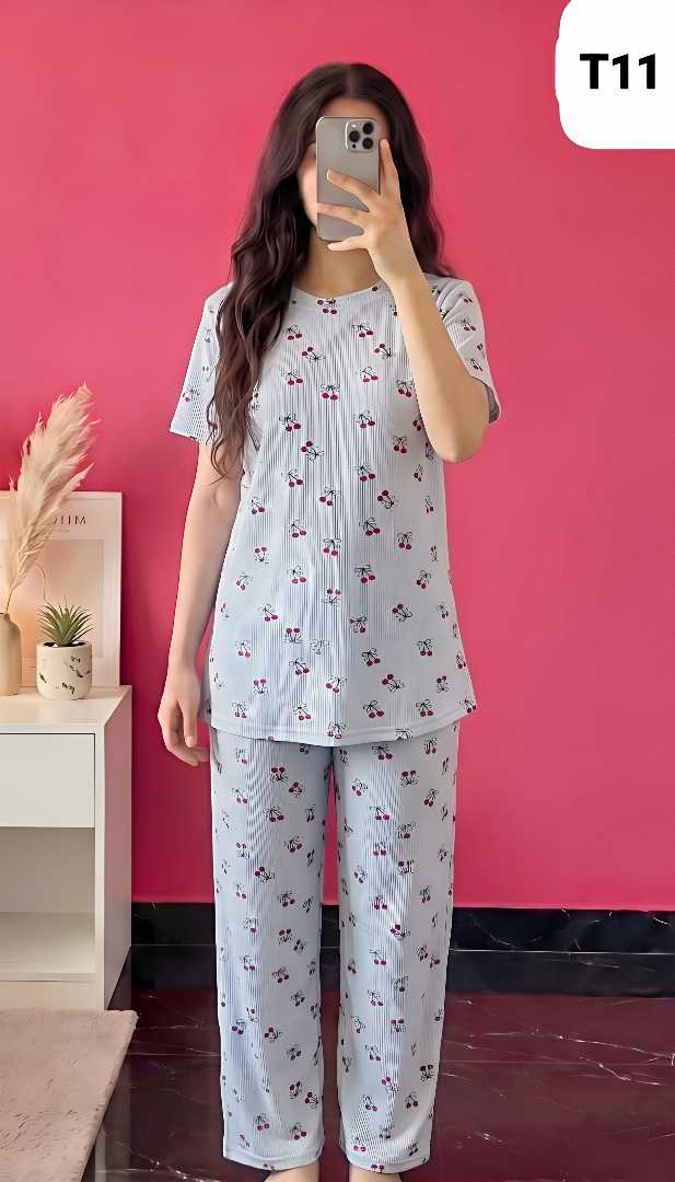 Women's,,Printed,T-Shirt,Set,–,2,Piece,Sleepwear,Set