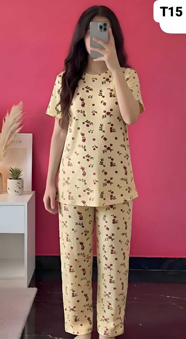 Women's,,Printed,T-Shirt,Set,–,2,Piece,Sleepwear,Set