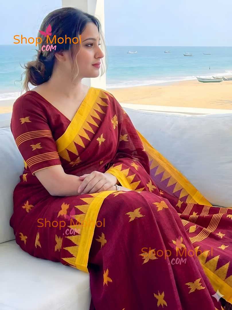 হাতের তৈরি  শিউলি ফুল মনিপুরী শাড়ি