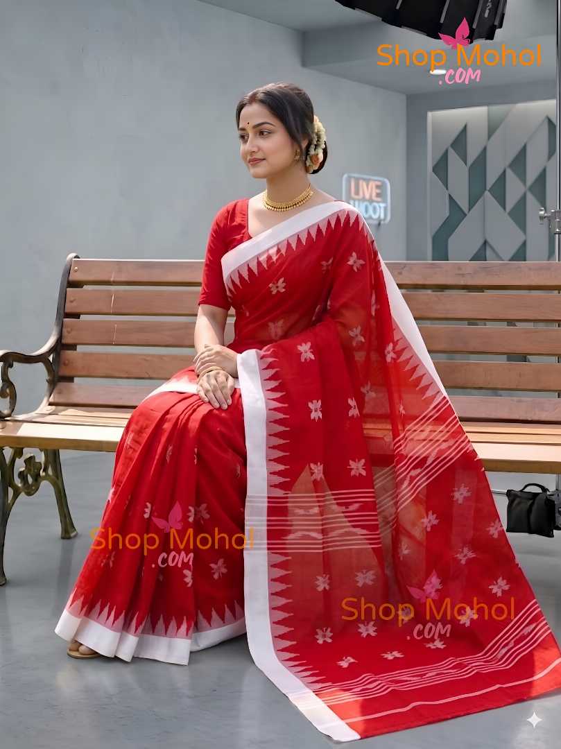 হাতের তৈরি  শিউলি ফুল মনিপুরী শাড়ি