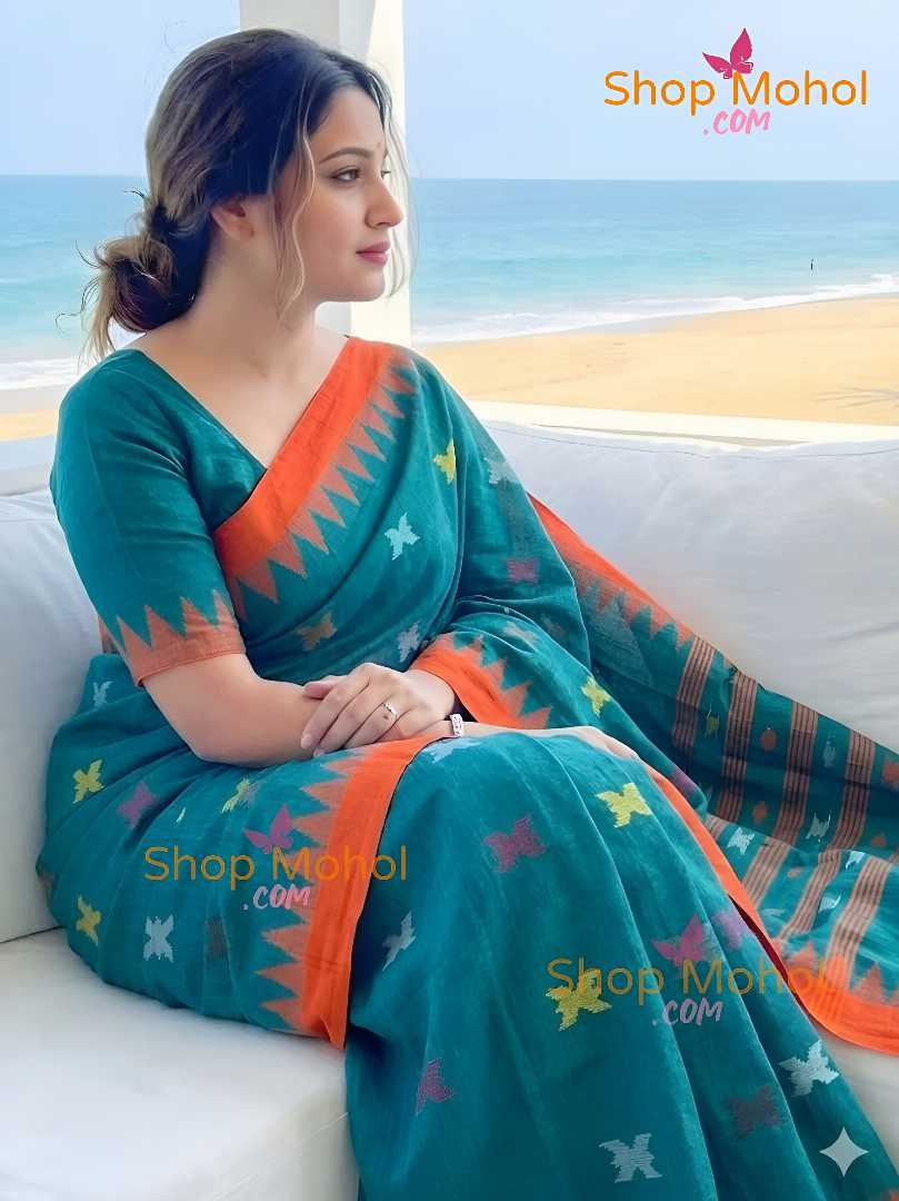 হাতের তৈরি  শিউলি ফুল মনিপুরী শাড়ি