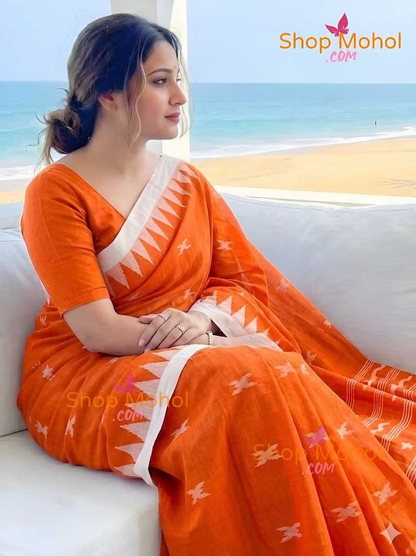 হাতের তৈরি  শিউলি ফুল মনিপুরী শাড়ি