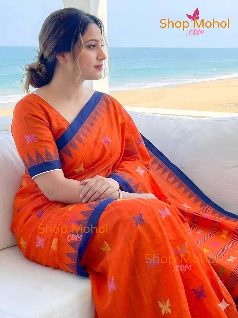 হাতের তৈরি  শিউলি ফুল মনিপুরী শাড়ি
