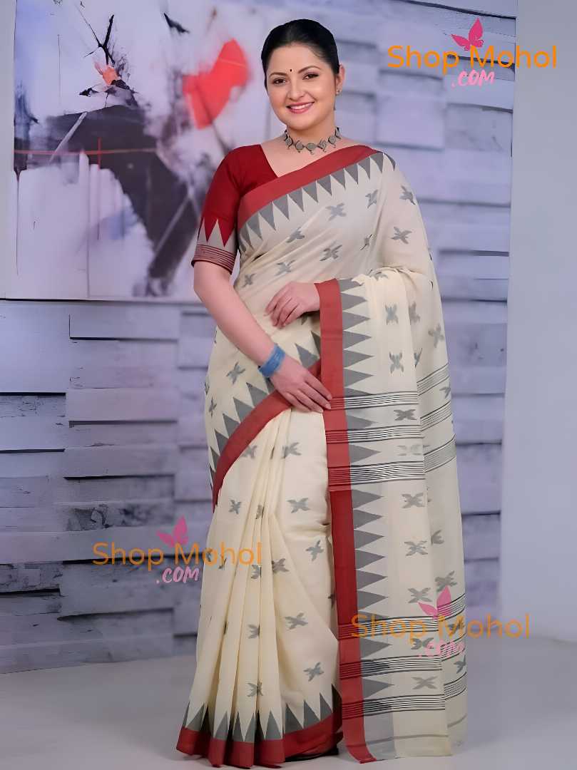 হাতের তৈরি  শিউলি ফুল মনিপুরী শাড়ি